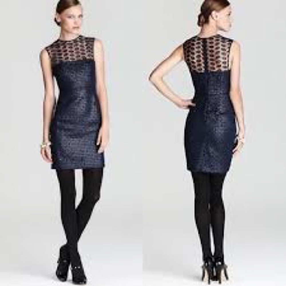 Diane von Furstenberg DVF Kinchu Blue Lace Black Sleeveless Sheath Dress 6 TT16